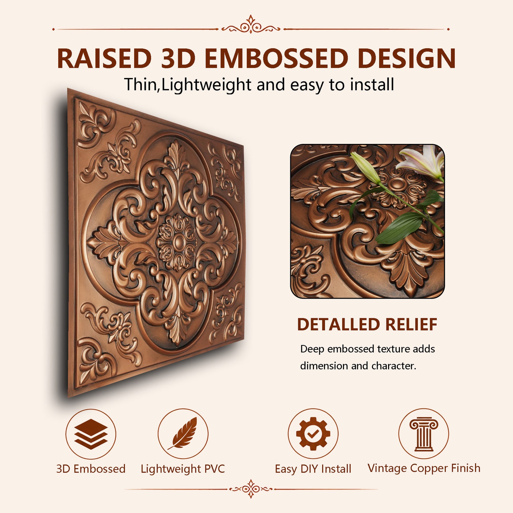 PL88 embossed ceiling tile side profile