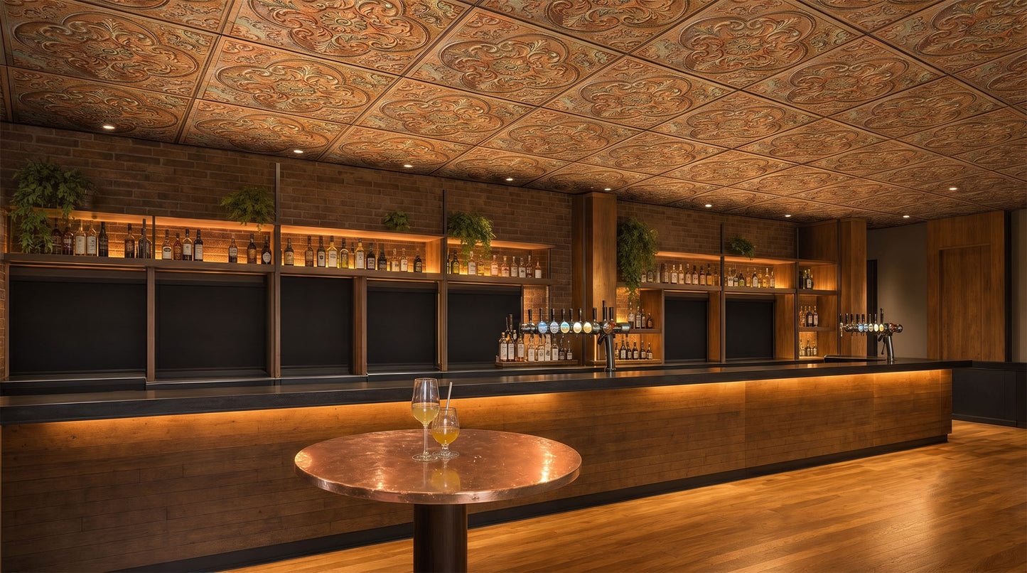 PL88 Palazzo Clay decorative ceiling tiles installed in interior 2